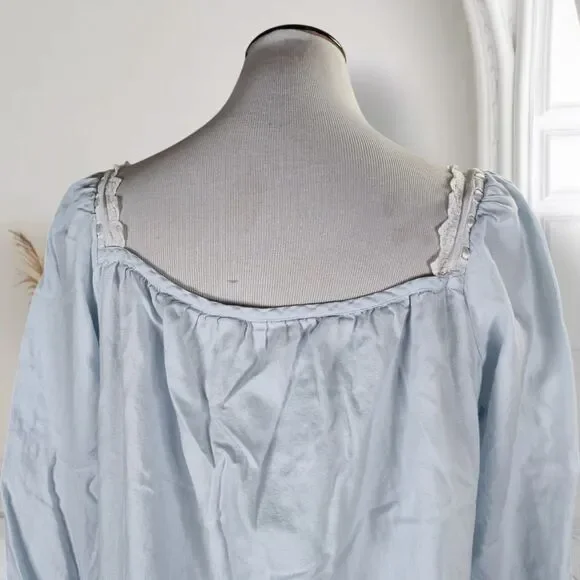 Vintage Victoria Secret Y2K Cottagecore Cotton Chemise Nightgown Size S Blue